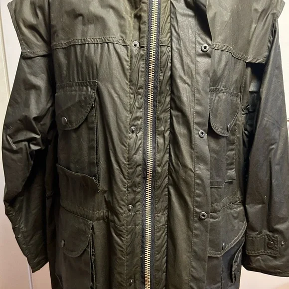 New wax cotton raincoat green lined hood Scotland Wathne MED / Barbour quality - Picture 9 of 16